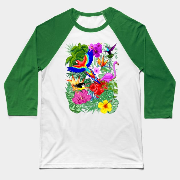 Wild Birds and Tropical Nature Summer Exotic Pattern Baseball T-Shirt by BluedarkArt